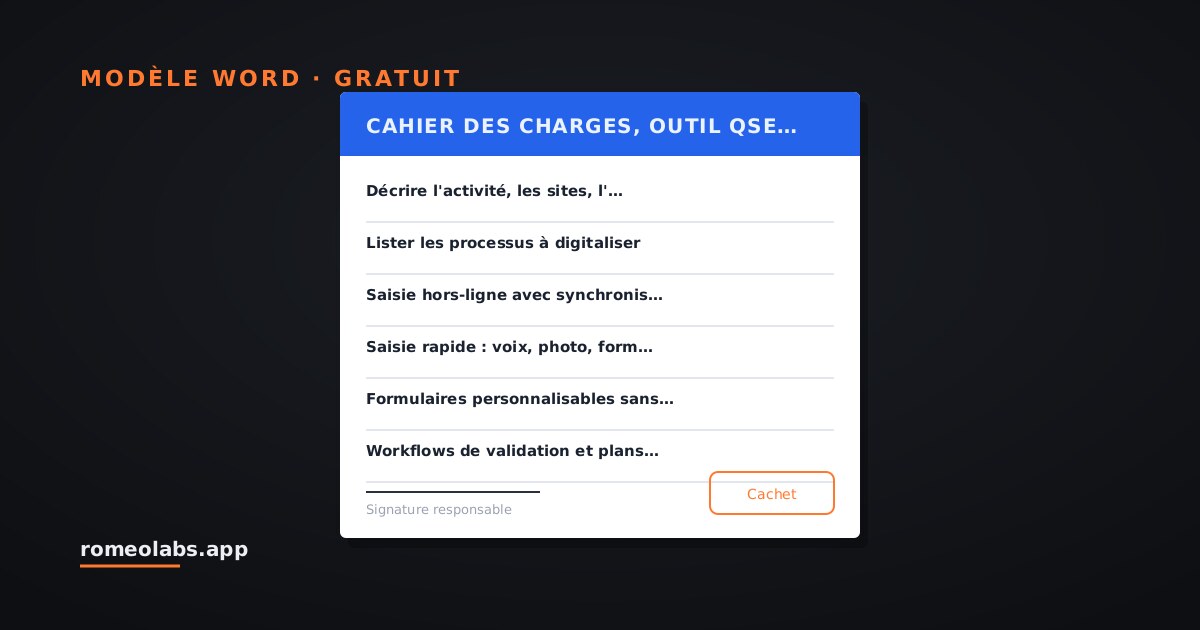Aperçu du modèle : Modèle de cahier des charges, outil QSE (ou QHSE)