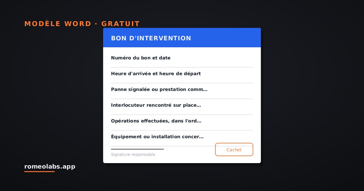 Aperçu du modèle : Modèle de bon d'intervention