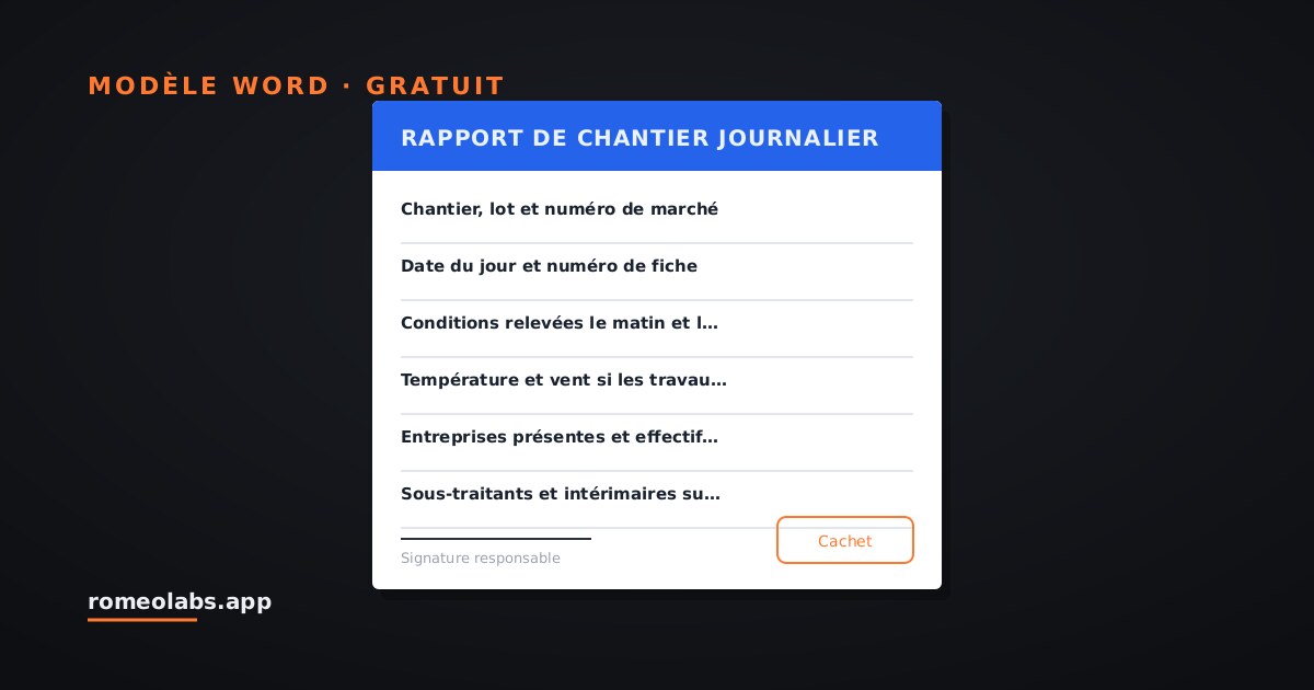 Aperçu du modèle : Modèle de rapport de chantier journalier