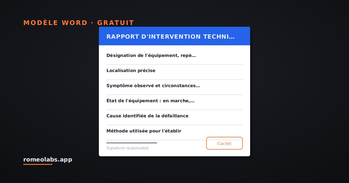 Aperçu du modèle : Modèle de rapport d'intervention technique